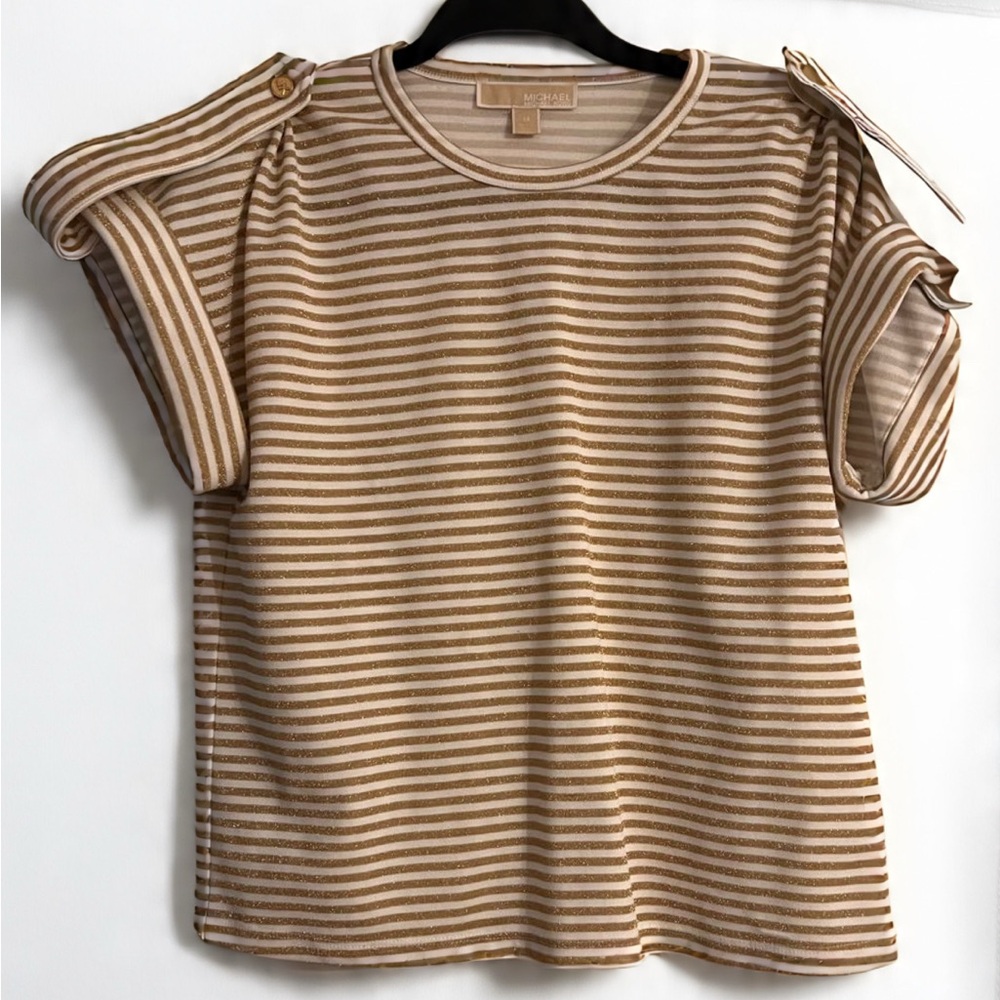Michael Kors Tan Striped Short Sleeve Top